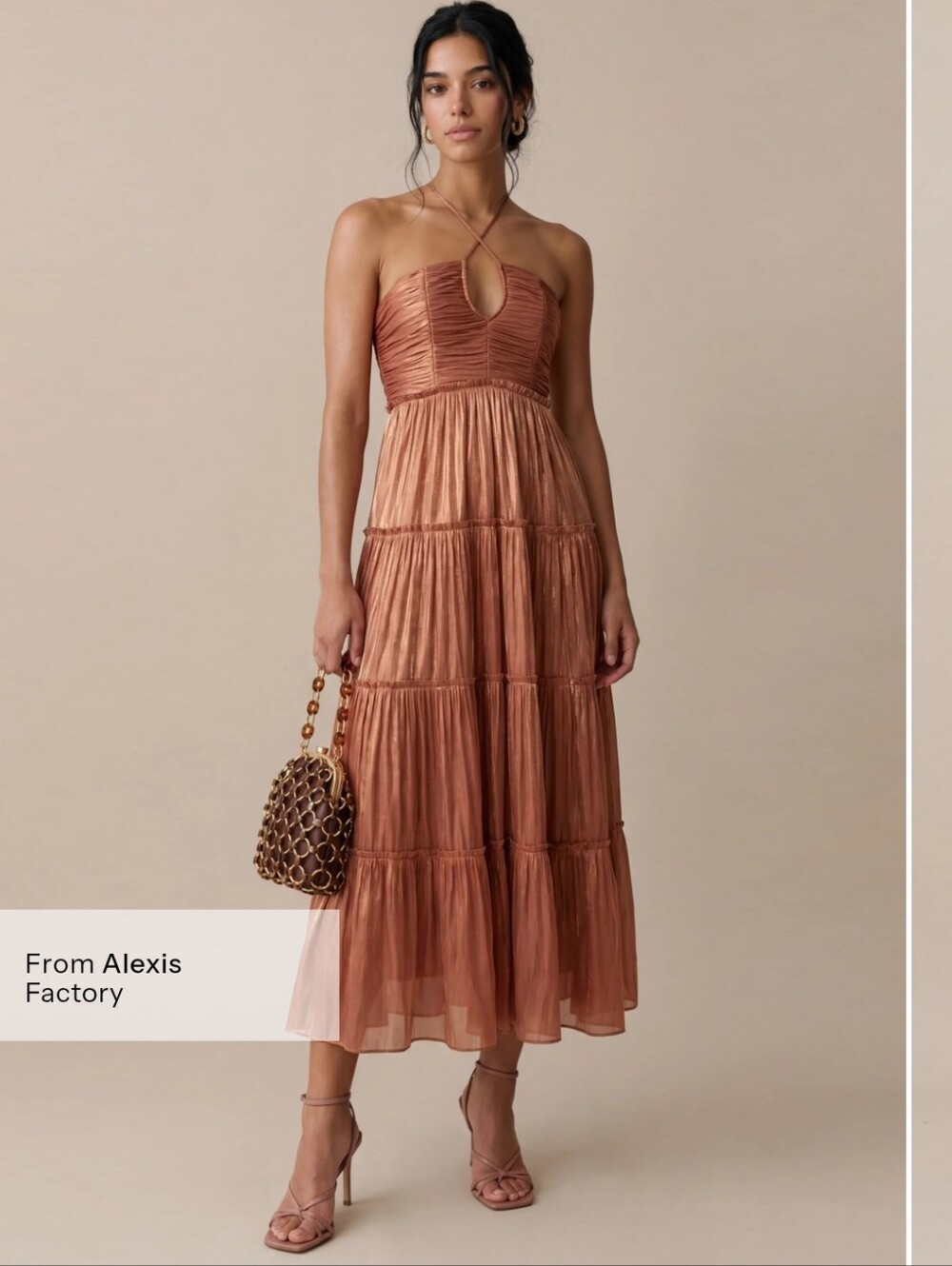 NWT Few Moda o.p.t East Tiered Maxi Dress Shimmer Rust Copper Small S Pockets